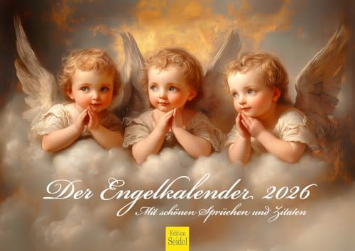Edition Seidel Calendario premium de ángel 2026, formato DIN A4, calendario de pared con bonitas frases y citas de ángel, creencia, sabiduría de vida, inspiración, motivación