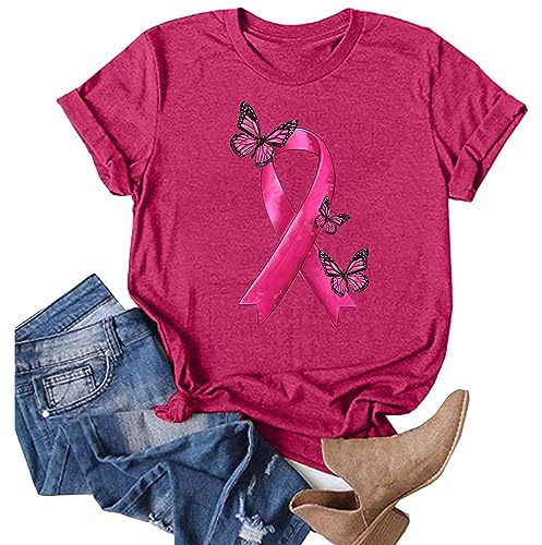 Octobre Rose, Tee-Shirt Octobre Rose pour Femme Octobres Rosees Tee Shirts Femme Cancer du Sein T-Shirts T Shirt De Cancer du Sein Octobres Roses Lot Tshirt Coton Tees Shirtes Roses
