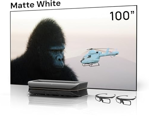 AWOL VISION Hemmabiopaket – innehåller LTV-3500 Pro 4K ultrakort avstånd laserprojektor 100 tum matt vit duk DLP Link 3D-glasögon (2--Pa