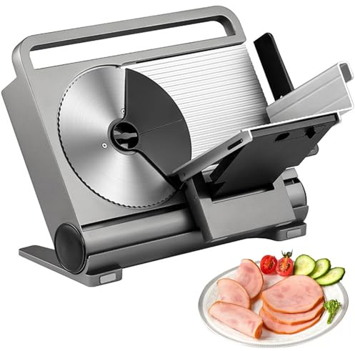 Electric Meat Slicer for Deli, Bread, Cheese & More, Commercial Foldable Cutter with 420 Stainless Steel Blade, Adjustable Thickness for Kitchen Use