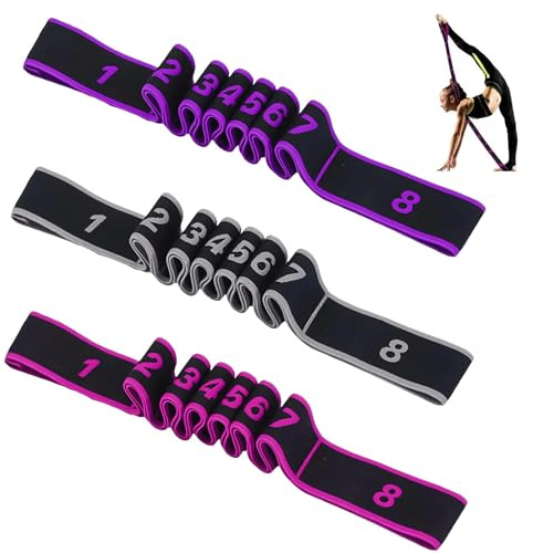 MUNTE 3 Stück Fitnessband mit Schlaufen, Segmentierte Yoga Stretching Strap, Verstellbar Fitnessbänder Stoff, 3 Farben Dehnbänder, 88,5 × 4 cm, für Fitness und Yoga-Training