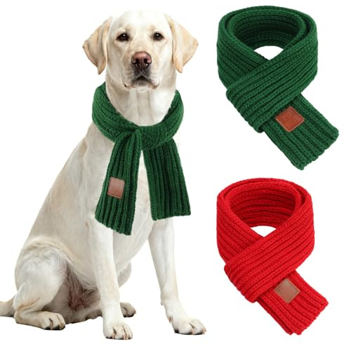 RANYPET Hunde-Weihnachtsschal 2er-Set, Rot & Grün, Strick, Größe XL | weicher Acrylstrick, Weihnachtshundekostüme, Rote und grüne Weihnachtsschals, für Weihnachtsfotos, Partys & Wintertage