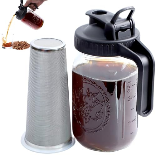 Cold Brew Kit, 32Oz Wide Mouth Glass Cold Brew Pitcher with Filter, Clear Coffee Pitcher, Iced Coffee with Handle Lid for Iced, Lemonade, Ice Tea, Drinks