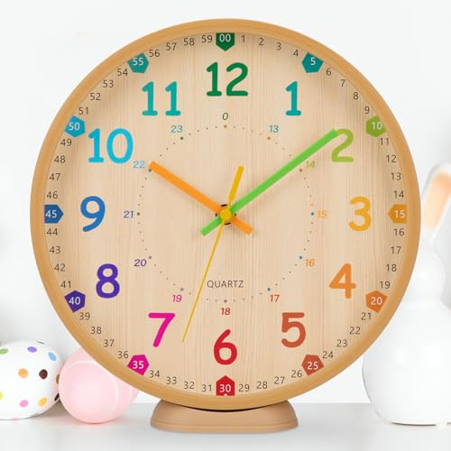 VIVILINEN Lernuhr Kinder Wanduhr Kinderzimmer Lautlos 25cm ohne Ticken | Wanduhr ohne Tickgeräusche mit Minutenanzeige für Schulanfänger, Jungen und Mädchen, Einschulung Geschenk