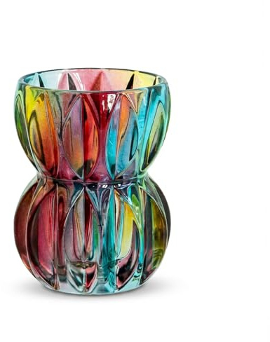 Bunte Kristallglasvase, 17,5 cm hoch, einzigartige strukturierte Vase für frische Blumen und Hydrokulturpflanzen, moderner dekorativer Mittelpunkt für Esstisch, Couchtisch und Heimdekoration