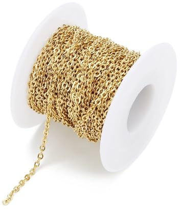 10 Yards plattierte Edelstahlketten Bulk Cross Chain Tail Chains Männer Frauen DIY Schmuckherstellung Materialien(02 Flat Gold,2.5mm)