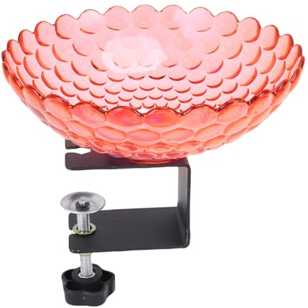 HERCHR Bain d'oiseaux en métal monté sur Le Pont, Bol monté sur Le Pont, pour Balustrade de Balcon extérieur, Abreuvoir à Oiseaux, Pince de clôture, mangeoire à Oiseaux Amovible pour (Rouge)