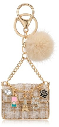 LAOYEFACAI Damen Mini-Taschen Schlüsselanhänger Taschenanhänger mit weichem Nerz-Pompon Eleganter Auto & Handtaschen-Schlüsselanhänger Flauschiges Bag Charm Accessoire