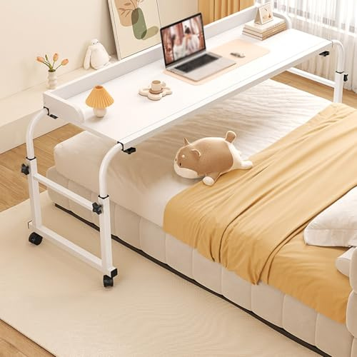 Tavolo pieghevole regolabile in altezza su ruote, versatile tavolo da lavoro per mangiare e leggere scrivania portatile per ospedale bianco