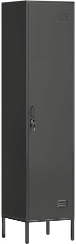 HOMCOM Metallshrank Spind Abschließbar Schließfachschrank mit Kleiderstange, Namensschildhalter, Lüftungsschlitze und Ablage Kleiderschrank Aufbewahrungsschrank 40x40x179cm Schwarz