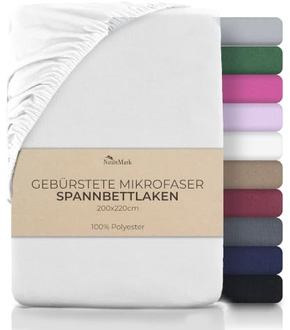 NatureMark Spannbetttuch 200x220 cm Mikrofaser – Weiches Spannbettlaken mit Gummizug, für Boxspringbett & Wasserbett, 40 cm Steghöhe, Atmungsaktiv, Pflegeleicht, Weiß