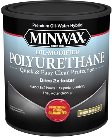 Minwax Water Based Oil-Modified Polyurethane, Warm Semi-Gloss, Clear, 1 Quart