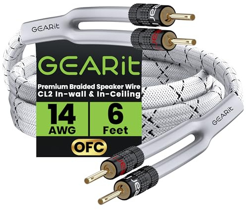 GEARit OFC Lautsprecher kabel 2 x 2,50 mm² 1,8 Meter Audio Kabel 14 AWG CL2 Speaker Cable HiFi Boxkabel 2 Adriges Kabel mit Vergoldeten Bananensteckern Weiß