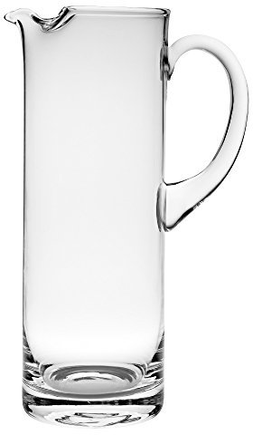 Glass Pitcher with handle Straight Sided, Handmade, With Spout, Ice Lip, 50 oz. 11 H, by Barski Made in Europe