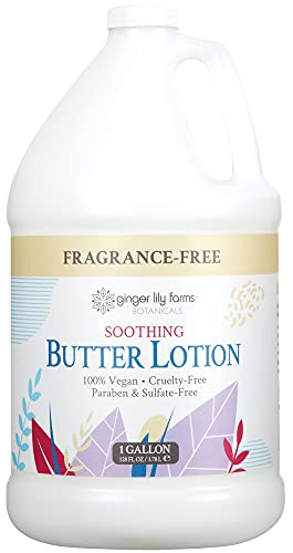 Ginger Lily Farms Botanicals Soothing Butter Lotion for Dry, Sensitive Skin, 100% Vegan & Cruelty-Free, Fragrance Free, 1 Gallon (128 fl oz) Refill (pack of 1)