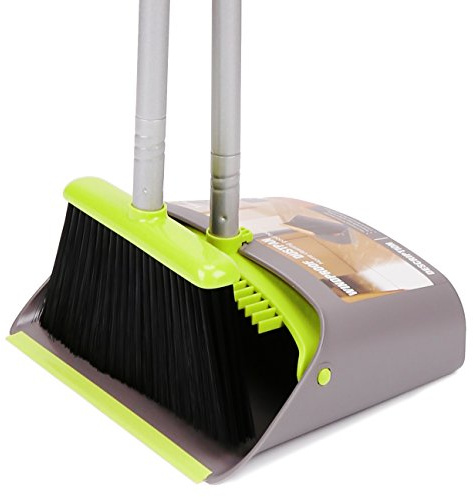 TreeLen Broom and Dustpan Set, TreeLen Broom with Dust Pan with Long Handle Combo Set for Office and Home Standing Upright Sweep Use with Lobby