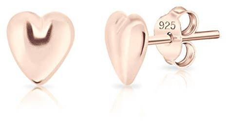 DTPsilver Pendientes Corazón Oro Rosa 18K - Aretes Mujer Oro Rosa - Pendientes Dorados - Plata de Ley 925 Chapados en Oro Rosa