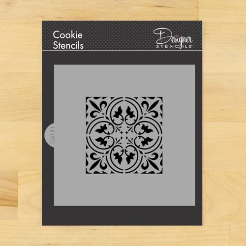 Small Scroll Tile (3 Inch) Cookie and Craft Stencil | Reusable Painting Template for Tiles, Cakes, Furniture, Wall Floor, Decor | CM137 by Designer Stencils