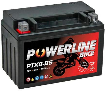 PTX9-BS Powerline Factory Sealed Motorcycle Battery 12V 9Ah