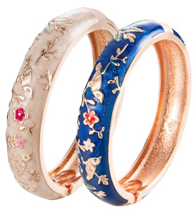 UJOY Bracelet jonc en émail bleu pour femmes, bracelet artisanal pour dames, cadeau de bijoux vintage, taille unique, Cuivre, Onyx