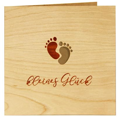 Original Holzgrusskarte - Geburtskarte für besondere Glückwünsche zur Geburt, Motiv kleines Glück, Kirschholz, Geburtsbillet, Glückwunschkarte, Postkarte, Geschenkkarte für Eltern