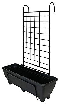 Garden Pride Hanging Balcony Planter with Trellis - 60cm Trough holder for use on balconies, fences or railings. An ideal alternative to a window box. (Charcoal Trough)