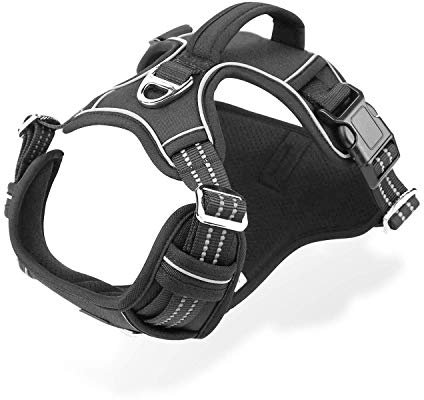 Dociote Hundegeschirr, Anti-Zug Geschirr No Pull Reflektierend Atmungsaktiv Geschirr Hunde, Leichtes Brustgeschirr, Große Mittlere Hunde, Sicherheitsgeschirr, Weich Schwarz S