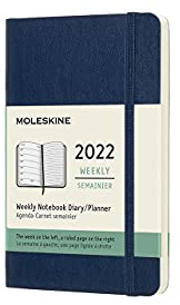 Moleskine Wochenplaner 2022, 12 Monate Wochenkalender, Wochenplaner und Notizbuch, weicher Einband, Format Pocket 9 x 14 cm, Farbe Saphir, 144 Seiten