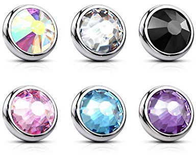 Paula & Fritz® Aufsatz-Dermal Anchor 4-mm Kristall Mehrfarbig Titan Grad 23 Gewinde 1,2-mm Haut-Anker Skin Diver Implantat Kugel Bodypiercing