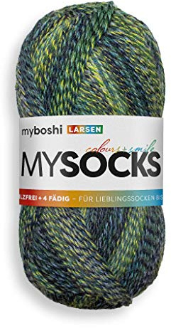 myboshi mysocks, 4-fädige Sockenwolle, strapazierfähiges Garn aus Schurwolle, Ökotex-zertifiziert, filzfrei, 100g, Ll 420m Grün (Larsen), 1 Knäuel