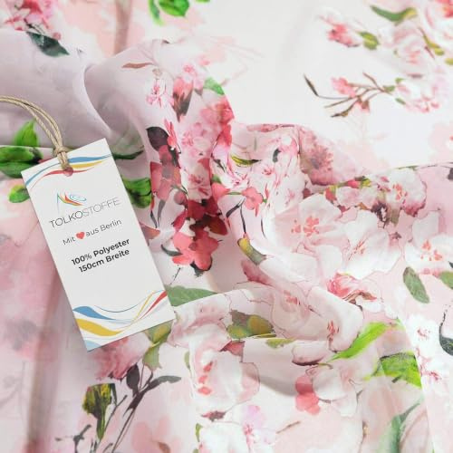TOLKO Chiffon Stoff Meterware für Rock Bluse Tücher | Halb transparent knitterarm weich fallend | leicht wie Tüll Voile | Dekostoff für Gardine Vorhang Sichtschutz Stoffe zum Nähen Meterware (Blume)
