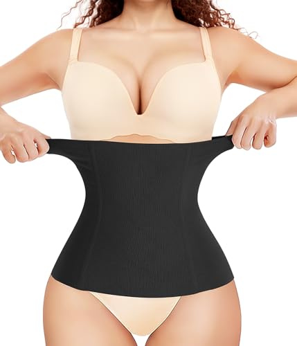 Bingrong 2 in 1 Waist Trainer for Women Postpartum Belly Band Maternity Recovery Belt Seamless Girdle Tummy Control Body Shaper Shapewear (Black, L)