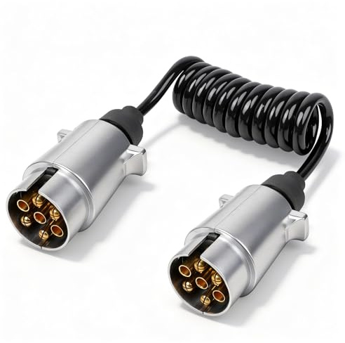Qiping 2M Rallonge Remorque 7 Broches Male a Male Cable Faisceau Remorque 7 pole avec Prise Métal 7 Broche - 12V/24V Universel