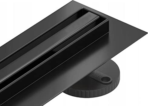 Hanse Duschrinne SLIM Schwarz Bodenablauf, extraflaches Bodenablauf-Set, Siphon um 260 Grad gedreht mit Geruchssperre, Slim-Version für dünne Ausläufe, Größen 60-120 cm