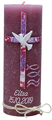 christ-kerzen Taufkerze ELISA Rustik Mädchen Junge mit Kreuz 1439