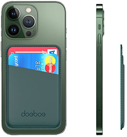 doeboe Leather Phone Card Holder for Back of Phone, Strongly Adhesive Wallet Sleeve, for All Smartphones(Green)