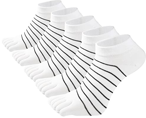 SEAUR Zehensocken Damen Fünf Finger Socken Bunt Sneaker Socken Baumwolle Kurz Socken Atmungsaktiv Laufsocken Streifen Sportsocken 5 Paar 36-42