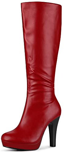 Allegra K Botas altas hasta la rodilla con plataforma y tacón grueso para mujer, Red, 38 EU