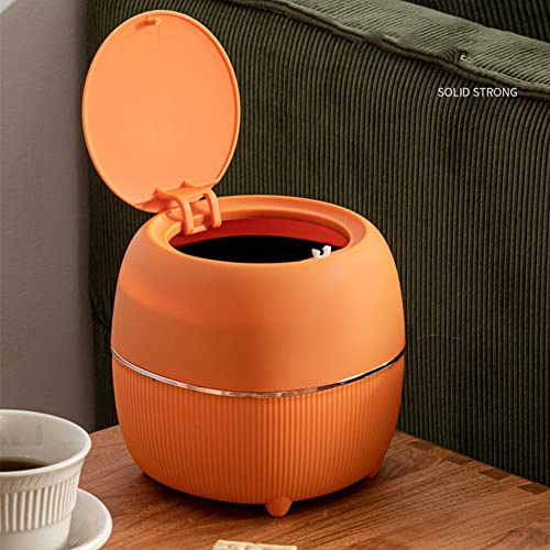 FIYSON Mini soptunna bord soptunna, badrum kosmetisk hink bordssoptunna med lock, Ø x H: 16 x 15 cm avfallsbehållare liten för kök badrum säng kontor skrivbord, luktsäker (orange)