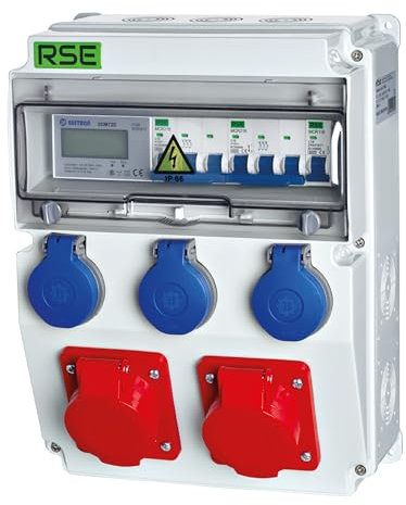 Distributore di corrente da parete, completamente cablato, 32 A, 16 A, 230 V, con contatore CEE IP65, 1. 2 x 16a 3 x 230 con LS+contatore