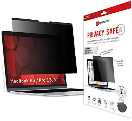 Magnetischer Blickschutzfilter für MacBook Air/MacBook Pro 13,3, abnehmbar | DISPLEX PrivacySafe, magnetisch, 2-Wege Blickschutz, Anti-Reflex, matt & glänzend, Bluelight-Filter, inkl. Filz-Schutzhülle