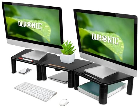 Duronic Triple Monitor Stand Riser DM056, Laptop and Screen Stands for Desktop, Shelf Support for 3 PC Computer Monitors, Adjustable Height Shelves for Desk, 10kg/22lbs Capacity per Stand – Black