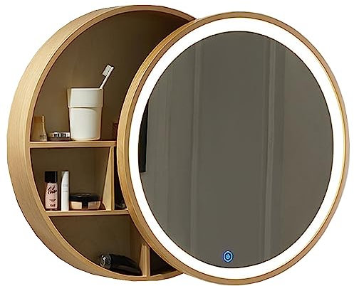 Runder Badezimmerspiegel LED-Beleuchteter Badezimmerspiegel Schrank-Aufbewahrungsspiegel Wandspiegel Für Badezimmer-Waschtisch (S : 50cm)