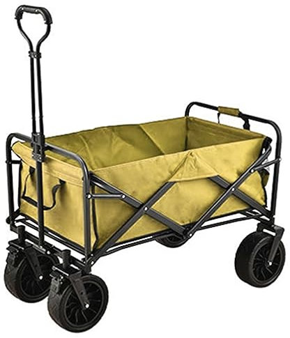 WRJAHCG Khaki Bollerwagen Faltbar,Garten Handwagen Faltbar Breite Reifen Transportwagen Mit Seitentasche Verstellbarem Griff Und Offroad-Räder Mit Bremse Campingwagen