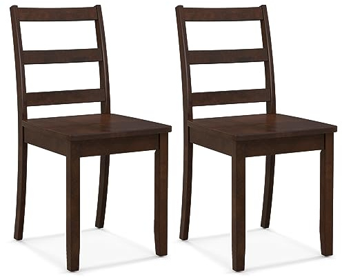 Giantex Wood Dining Chairs Set of 2 Walnut - Wooden Armless Kitchen Chairs with Solid Rubber Wood Legs, Non-Slip Foot Pads, Max Load 400 Lbs, Farmhouse Style High Ladder Back Dining Room Chairs