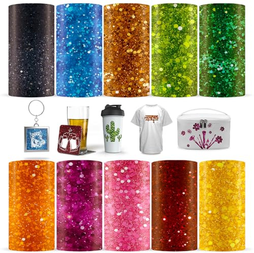LUCKIGUCK Glitter Infusible Transfer Ink Sheets 10 Stück/Set, Unschmelzbare Transfer-Tintenblätter 30.5 x 30.5 cm Solid Color, Farb- und Mustertransferfolie
