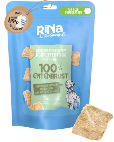 RiNa 100% Entenbrust gefriergetrocknet Hundesnack, Futtertopper, Barf 90 g | Reine Entenbrust, proteinreich und fettarm, knusprige Textur für Kauvergnügen und Zahnpflege, ohne Zucker, aus Bayern