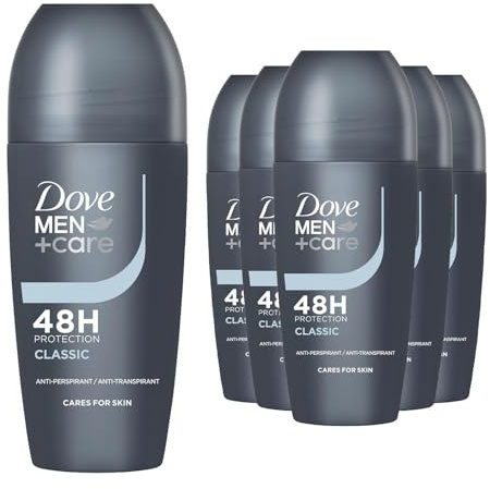 Dove Men+Care Roll On Classic 48 Hours Sweat and Odour Protection with Long Lasting Fresh and Clean Fragrance Antiperspirant Travel Size Deodorant, 50ml Pack of 6