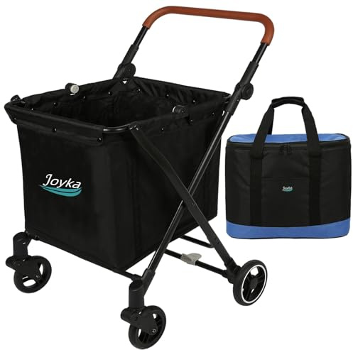 Shopping Trolleys Shopping Cart Foldable Utility Carts with Larger Capacity Adjustable Rolling Front Swivel Wheels for Office Shopping Picnic Grocery Laundry (85 Liters + navy blue cooler bag)