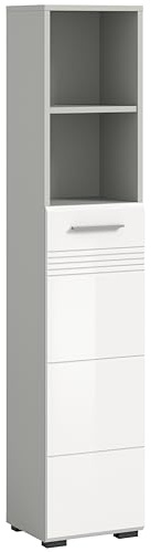 xonox.home Badezimmer Copa Hochschrank Schrank in Hellgrau Nachbildung und weiß Hochglanz tiefzieh ca. 30x150x30 cm